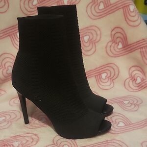 Steve Madden Black Peep-Toe Knit Stiletto Booties